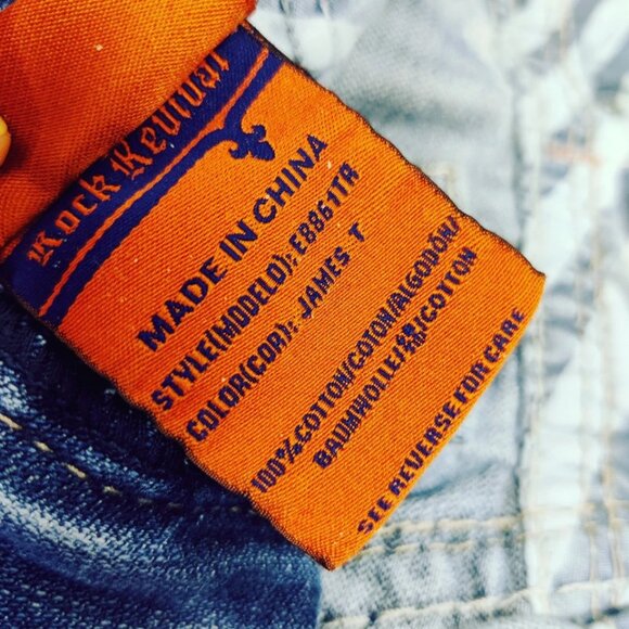 Mens Rock Revival JAMES Straight Jeans Leather Inserts Flap Pockets 30x28 - Picture 7 of 16